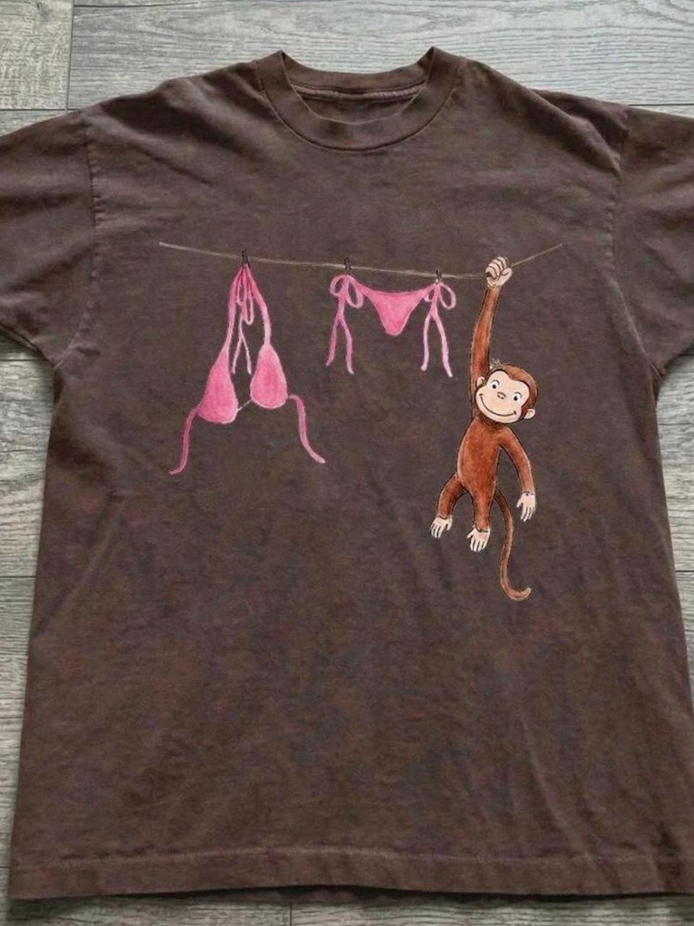 Brown Curious Monkey Graphic T-Shirt